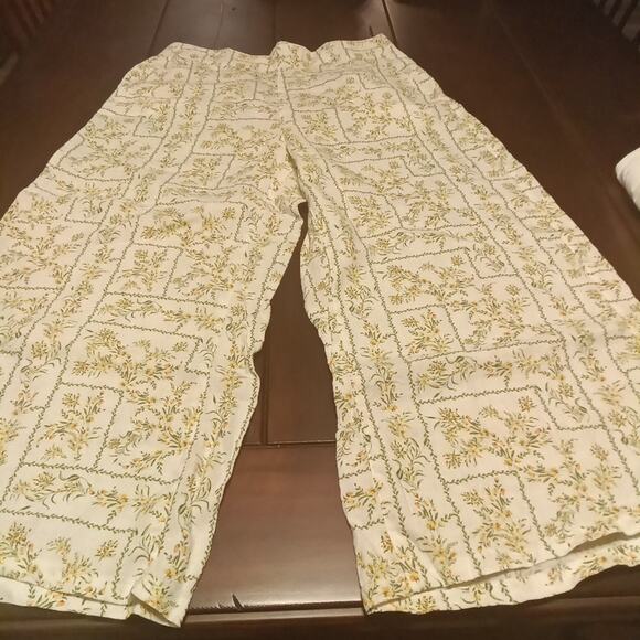 Joie Women's Linen Pants Yellow Floral Wide-Leg Cropped Pockets Beachy Size M - Picture 1 of 10